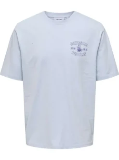 T-shirt en coton bleu ciel imprimé au dos avec une coupe oversize