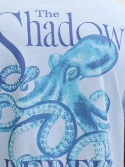 T-shirt en coton bleu ciel imprimé avec une coupe droite et un col rond