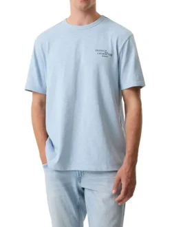 T-shirt en coton bleu ciel imprimé avec une coupe droite et un col rond