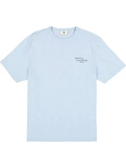 T-shirt en coton bleu ciel imprimé avec une coupe droite et un col rond