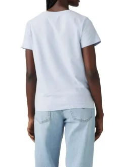 T-shirt en coton bleu ciel uni avec une coupe ajustée un col v et le logo brodé