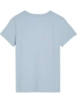 T-shirt en coton bleu ciel uni avec une coupe ajustée un col v et le logo brodé
