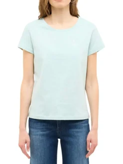 T-shirt en coton bleu clair uni avec un petit imprimé et un col rond