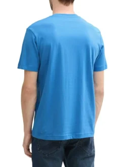 T-shirt en coton bleu à col rond avec un gros imprimé à l'avant