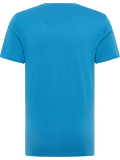 T-shirt en coton bleu à col rond et avec le logo imprimé en grand