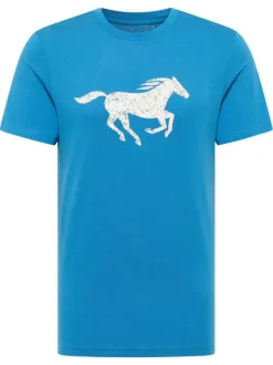 T-shirt en coton bleu à col rond et avec le logo imprimé en grand