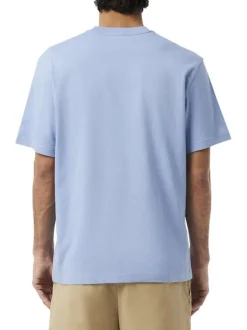 T-shirt en coton bleu à coupe droite pourvu d'un col rond côtelé