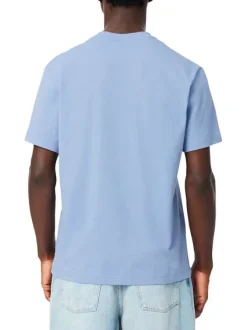T-shirt en coton bleu à coupe droite pourvu d'un col rond côtelé