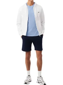 T-shirt en coton bleu à coupe droite pourvu d'un col rond côtelé