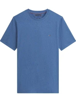 T-shirt en coton bleu à coupe droite pourvu d'un col rond et de manches courtes