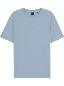 T-shirt en coton bleu à coupe droite pourvu d'un col rond lisse