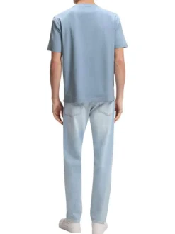 T-shirt en coton bleu à coupe droite pourvu d'un col rond lisse