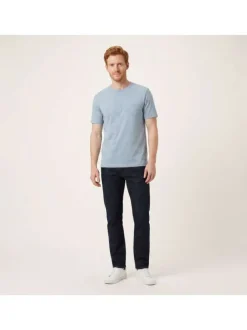 T-shirt en coton bleu à coupe droite pourvu d'un col rond lisse