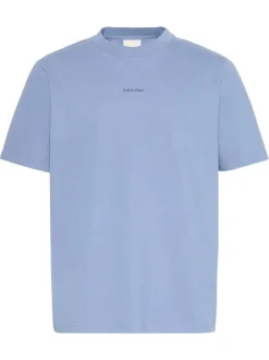 T-shirt en coton bleu à coupe droite pourvu d'un col rond ras de cou