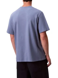 T-shirt en coton bleu à coupe droite pourvu d'un col rond ras de cou