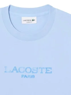 T-shirt en coton bleu à coupe droite pourvu d'un col rond texturé