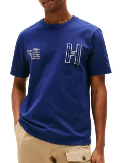 T-shirt en coton bleu fantaisie avec un col rond et des manches courtes