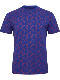 T-shirt en coton bleu imprimé all-over avec une coupe droite et un col rond