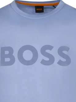 T-shirt en coton bleu imprimé avec une coupe droite et nom iconique