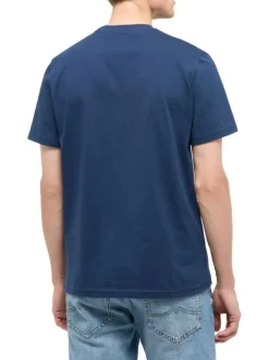 T-shirt en coton bleu à imprimé avec une coupe droite et un col rond
