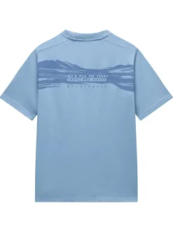 T-shirt en coton bleu imprimé avec une coupe droite et un col rond