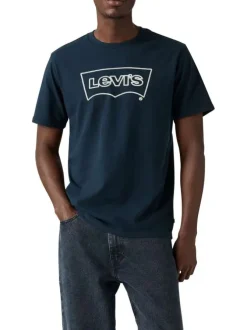T-shirt en coton bleu marine avec col rond et logo de la marque