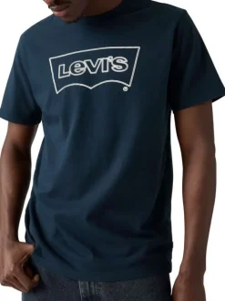 T-shirt en coton bleu marine avec col rond et logo de la marque