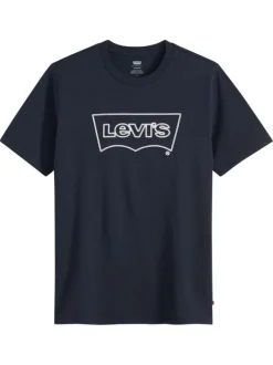 T-shirt en coton bleu marine avec col rond et logo de la marque
