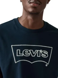 T-shirt en coton bleu marine avec col rond et logo de la marque
