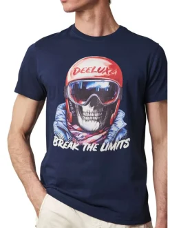 T-shirt en coton bleu marine avec un imprimé à l'avant et un col rond