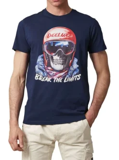 T-shirt en coton bleu marine avec un imprimé à l'avant et un col rond