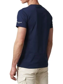 T-shirt en coton bleu marine avec un imprimé à l'avant et un col rond