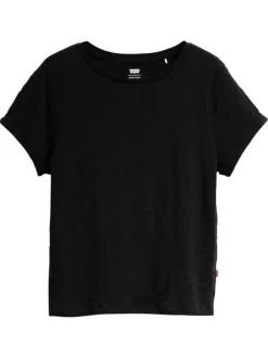 T-shirt en coton bleu marine chiné à coupe droite avec un col rond