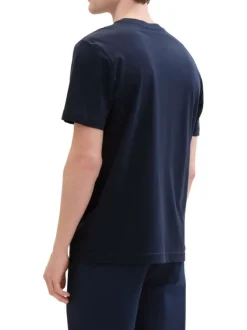 T-shirt en coton bleu marine à col rond avec un gros imprimé à l'avant