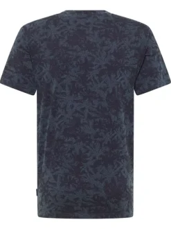 T-shirt en coton bleu marine à imprimé all-over palmiers et à col rond