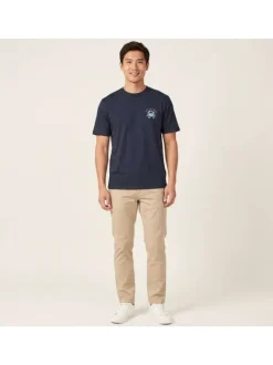 T-shirt en coton bleu marine imprimé avec un col rond et des manches courtes