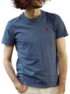 T-shirt en coton bleu marine uni avec une coupe droite et un col rond