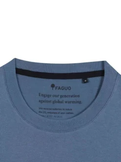 T-shirt en coton bleu marine uni avec une coupe droite et un col rond