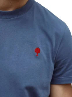 T-shirt en coton bleu marine uni avec une coupe droite et un col rond