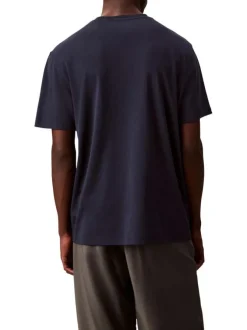 T-shirt en coton bleu marine uni à col rond avec le mini logo brodé