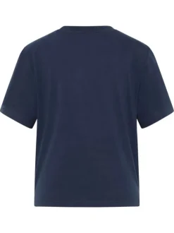 T-shirt en coton bleu marine uni à col rond avec un petit crabe imprimé