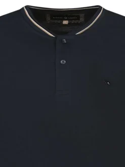 T-shirt en coton bleu marine uni à col tunisien avec des liserés