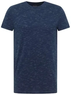 T-shirt en coton bleu à motifs mouchetés avec une coupe droite et un col rond