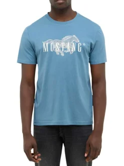 T-shirt en coton bleu orné d'un imprimé fantaisie et d'un col rond