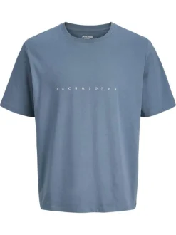 T-shirt en coton bleu pourvu d'une coupe droite et d'un col rond