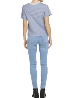 T-shirt en coton bleu à rayures avec une coupe droite et un col rond