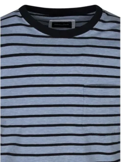 T-shirt en coton bleu à rayures pourvu d'une poche plaquée sur la poitrine