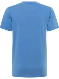 T-shirt en coton bleu uni avec le nom de la marque à la poitrine et à col rond