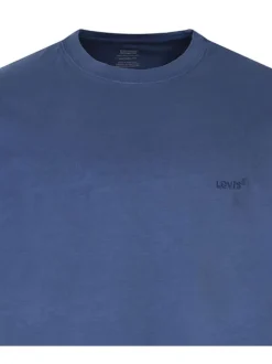 T-shirt en coton bleu uni avec nom de la marque brodé en bleu