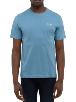 T-shirt en coton bleu uni avec un col rond et des manches courtes